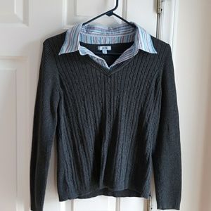 Izod gray sweater with collared insert